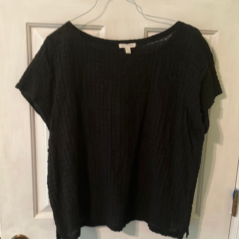 Eileen Fisher black cotton windowpane top L
